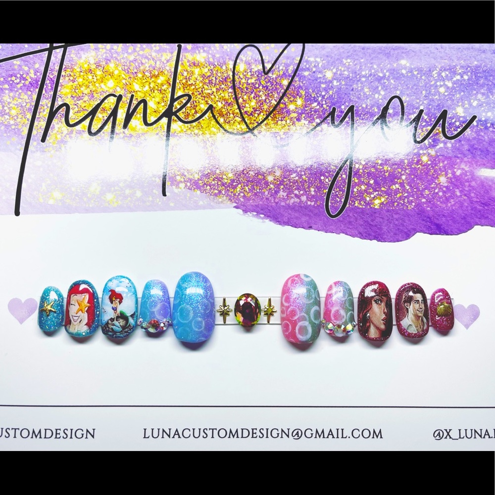 The Little Mermaid - Press On Nail Set With Swarovski Crystals